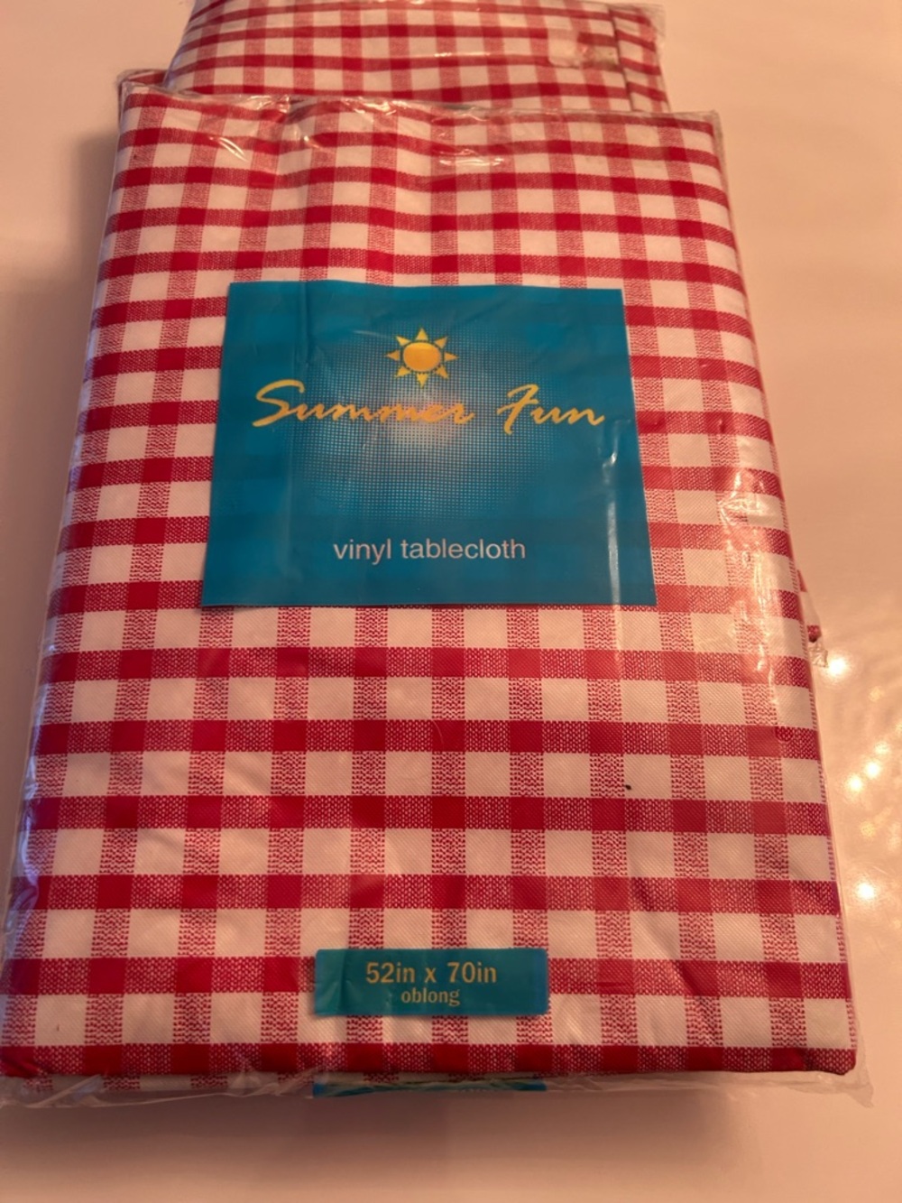 4 Red and White Gingham Vinyl Tablecloth - 52 x 70in oblong